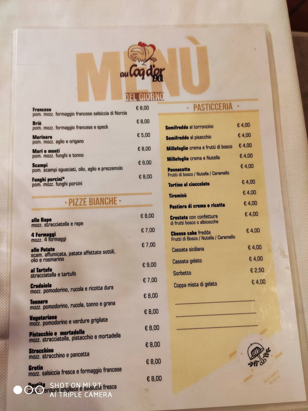 Menu di Au Coq D'Or TENNIS CLUB 