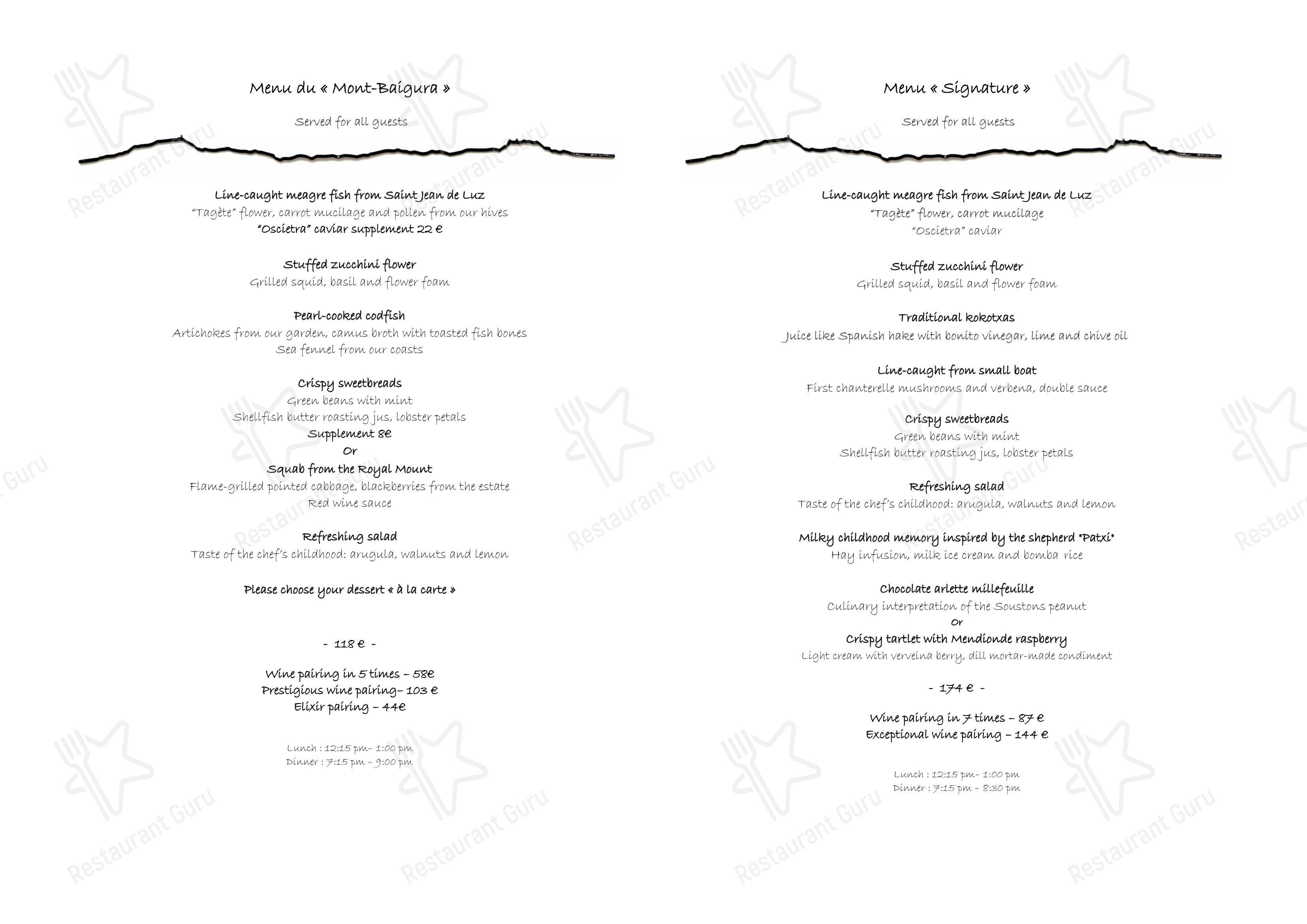 Restaurant Auberge Ostape dans Bidarray - Menu