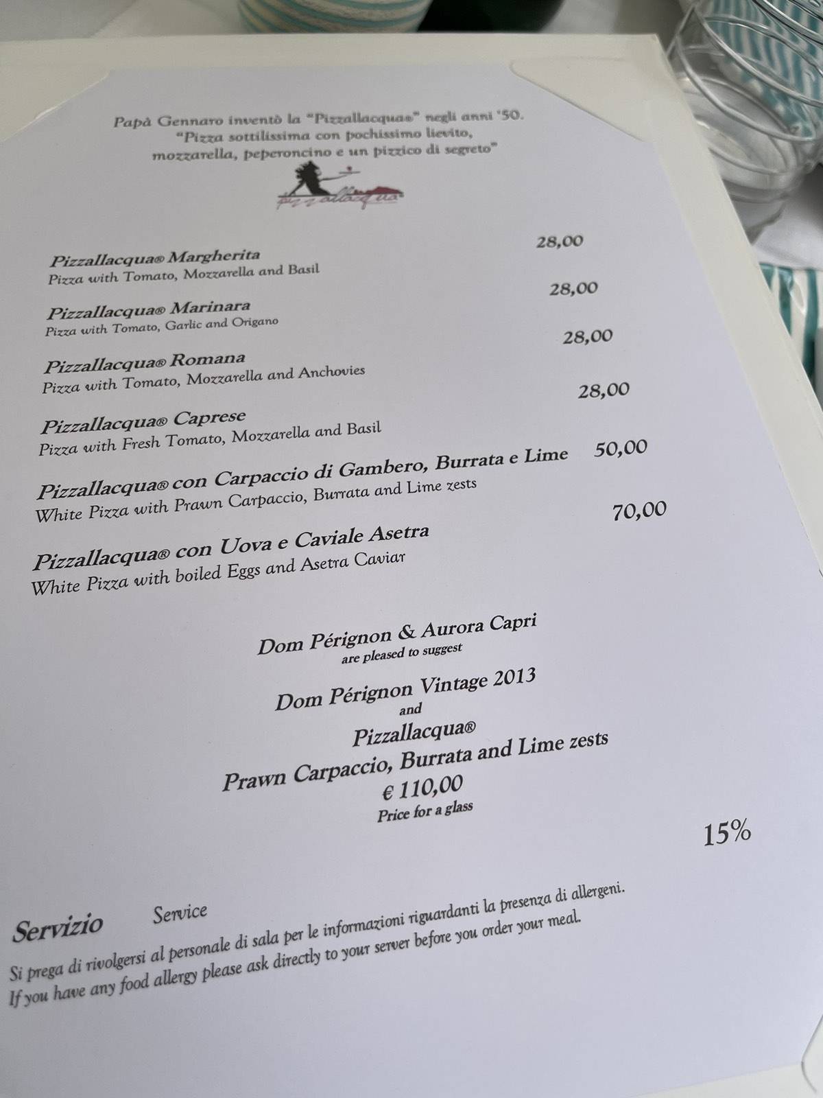 Menu de Aurora Capri