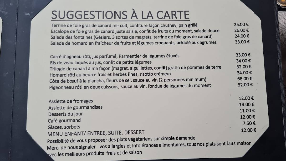 Menu de Restaurant Aux Fontaines La Réole