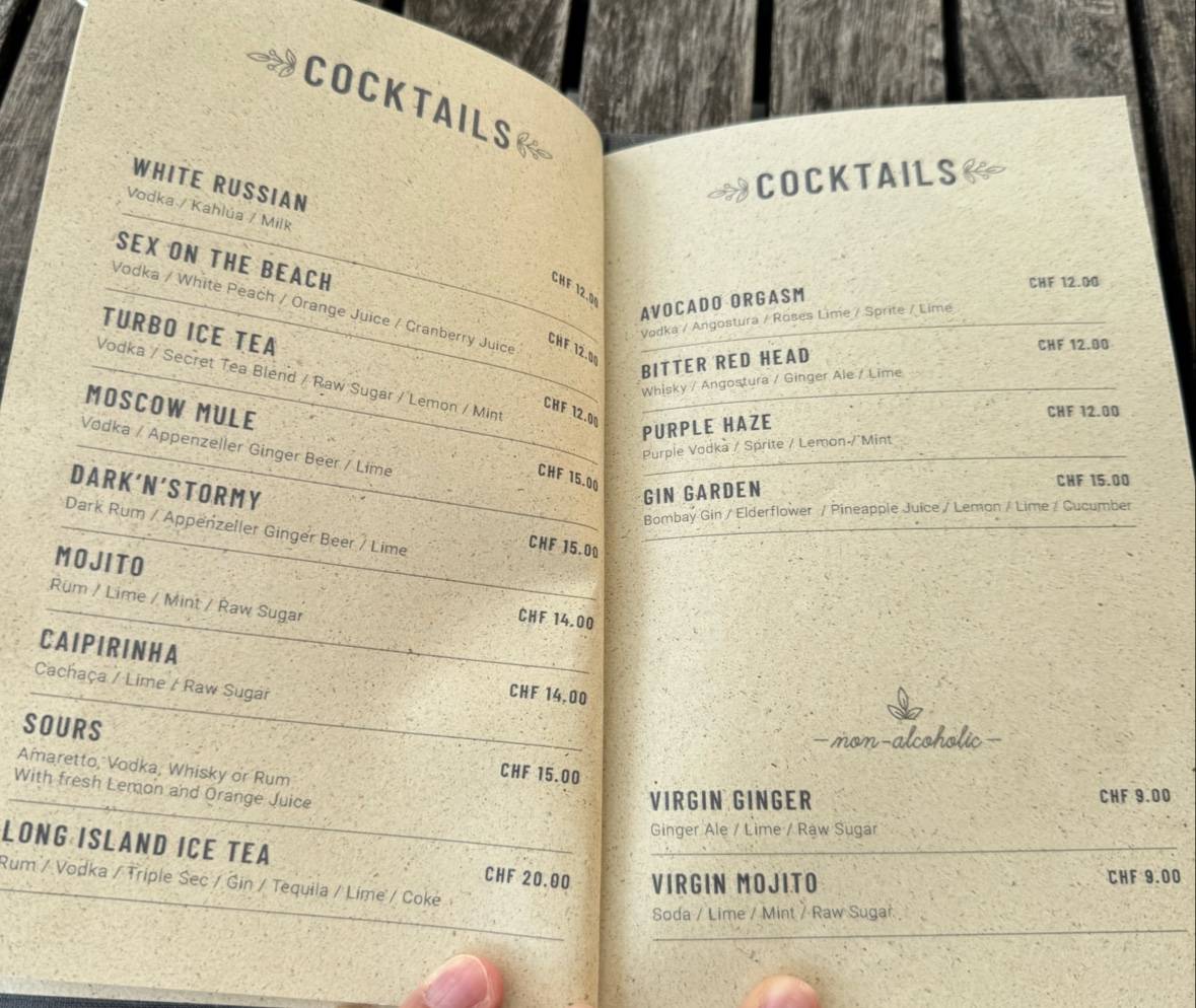 Menu di Avocado Bar Grindelwald 