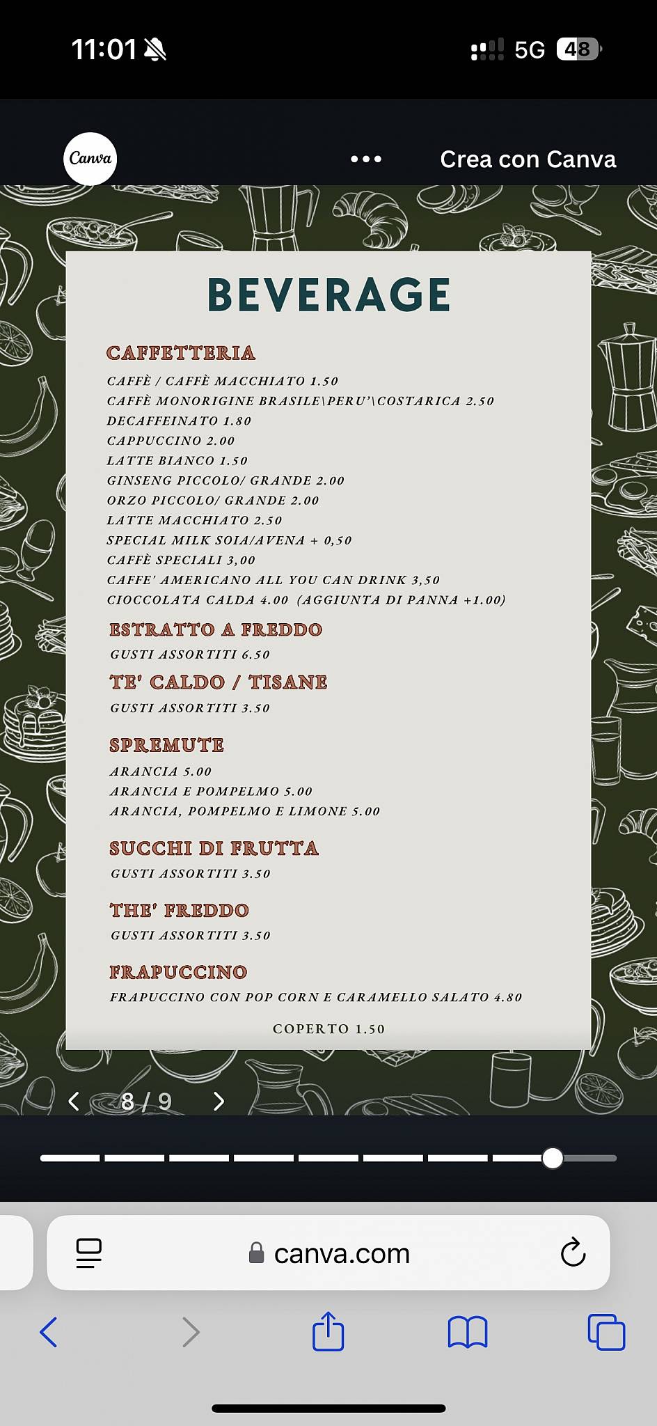 Menu di B+ Cafè 
