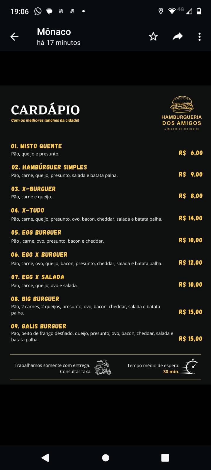 BAR Do Mazinho cardápio