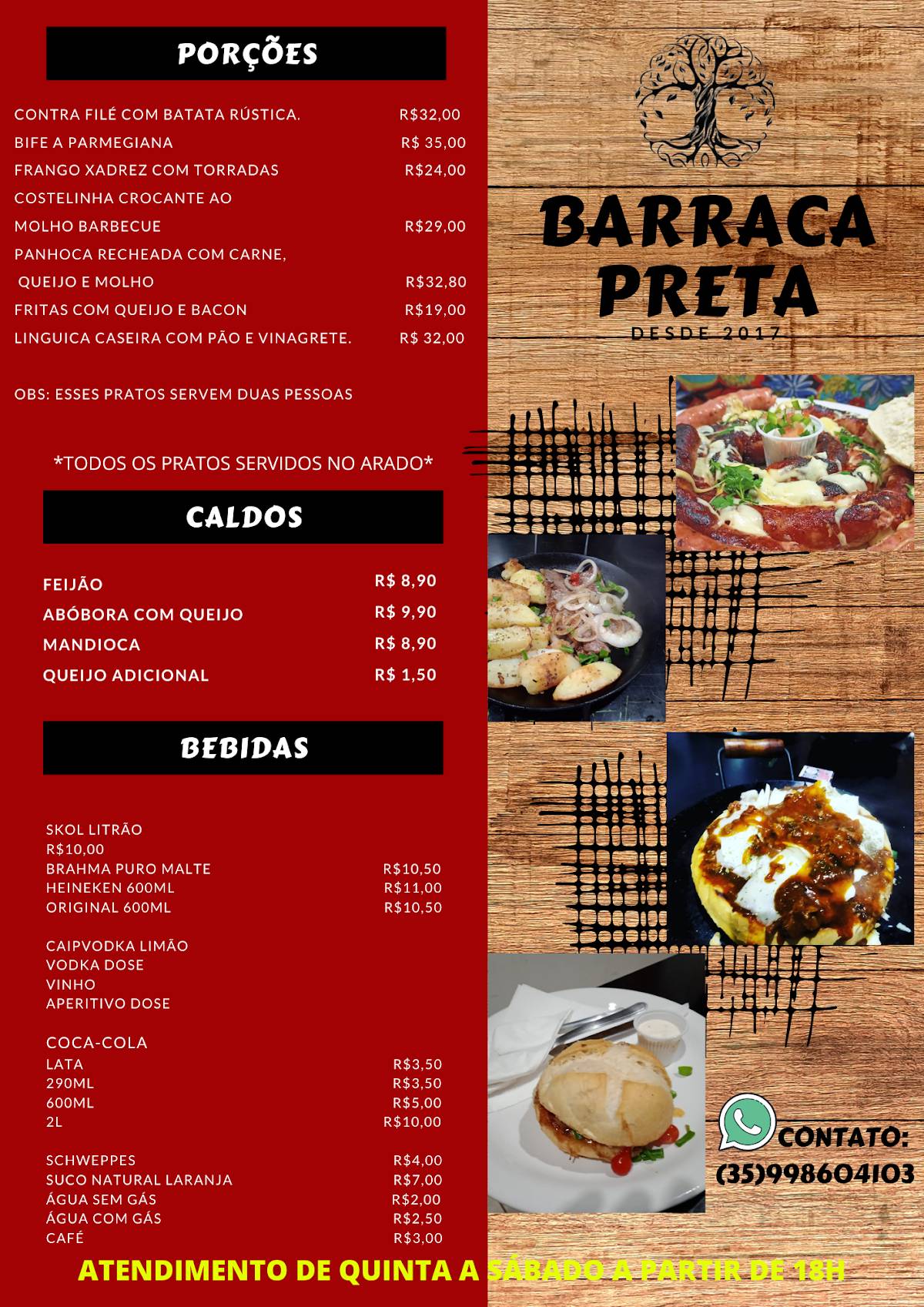 BARRACA PRETA cardápio