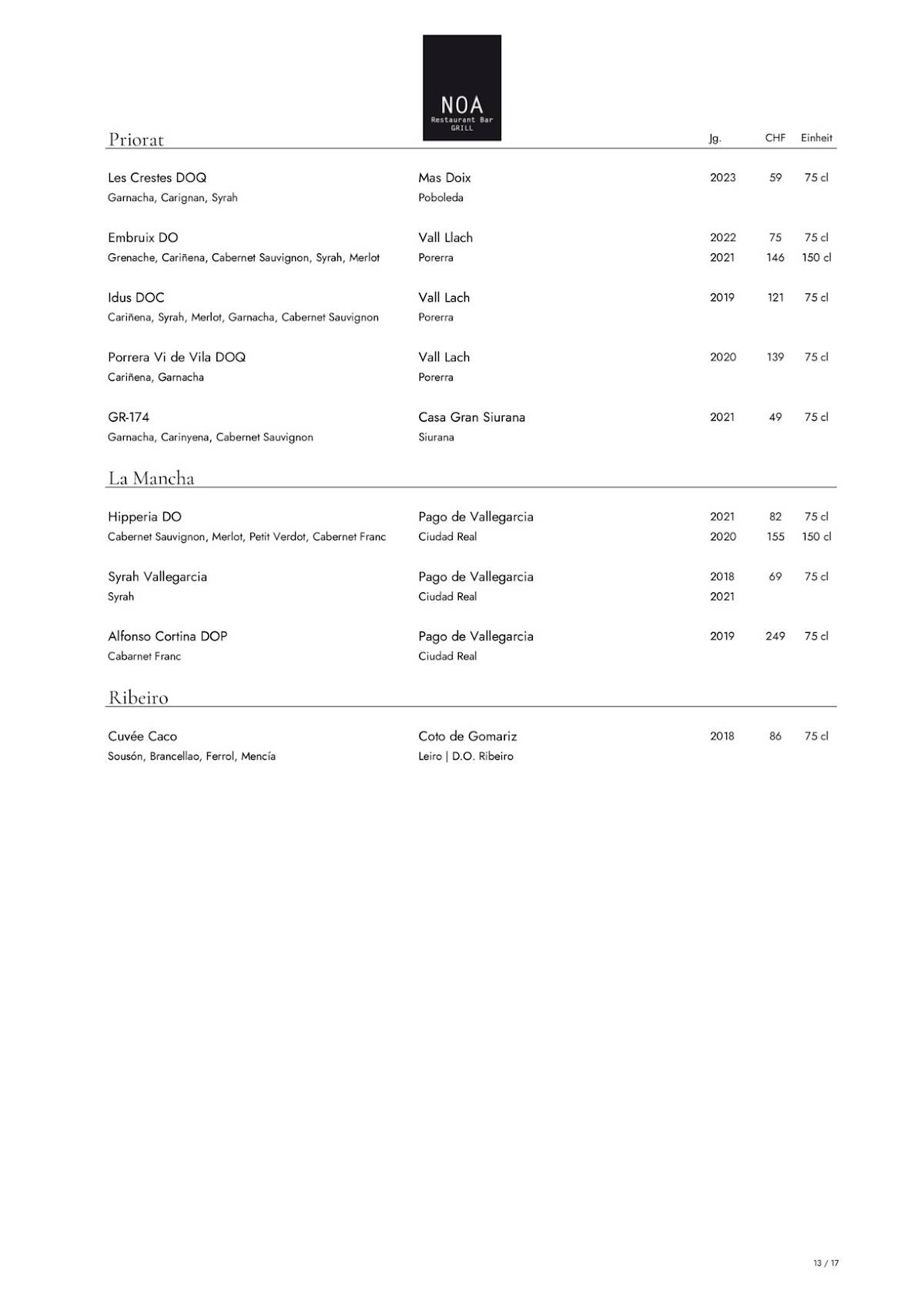 Menu de Noa