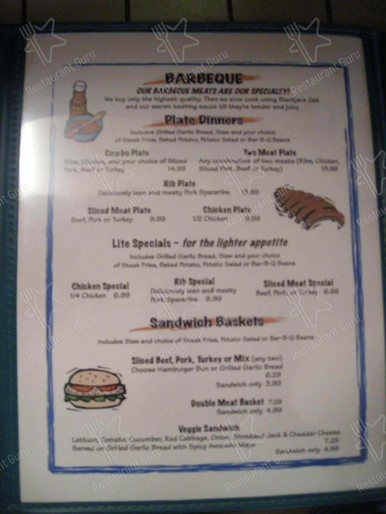 Menu at Slim's Bar-B-Q, Arcadia