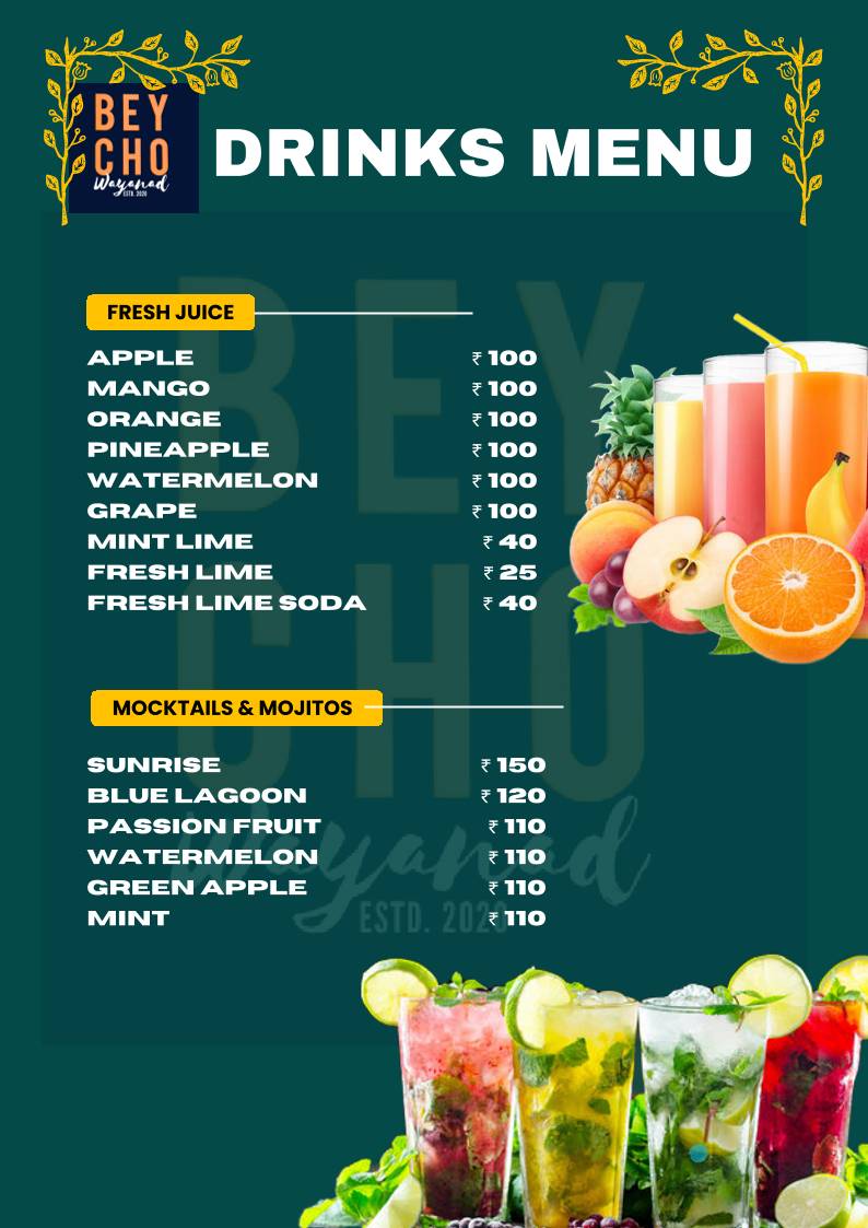 BEYCHO WAYANAD RESTAURANT & CAFE menu