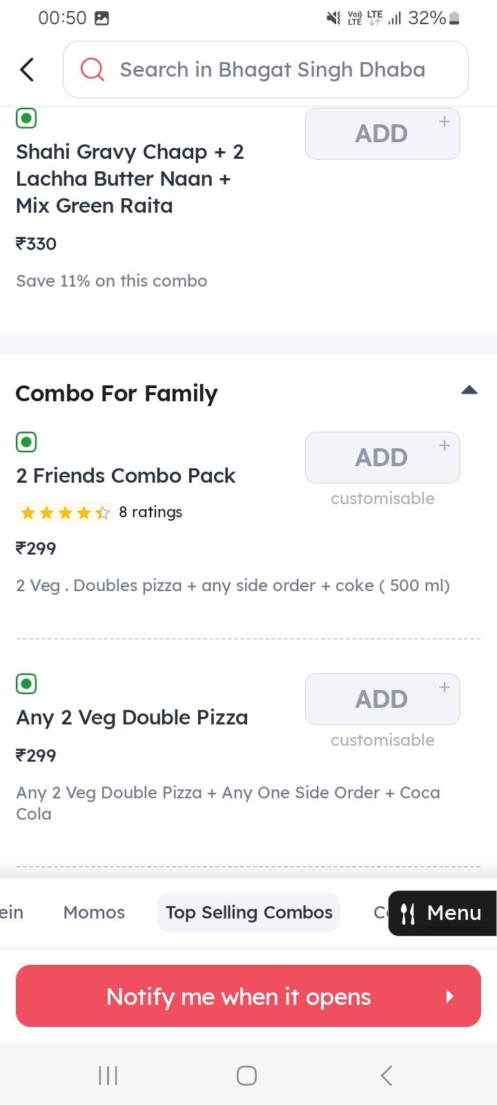 BHAGAT SINGH DHABA menu