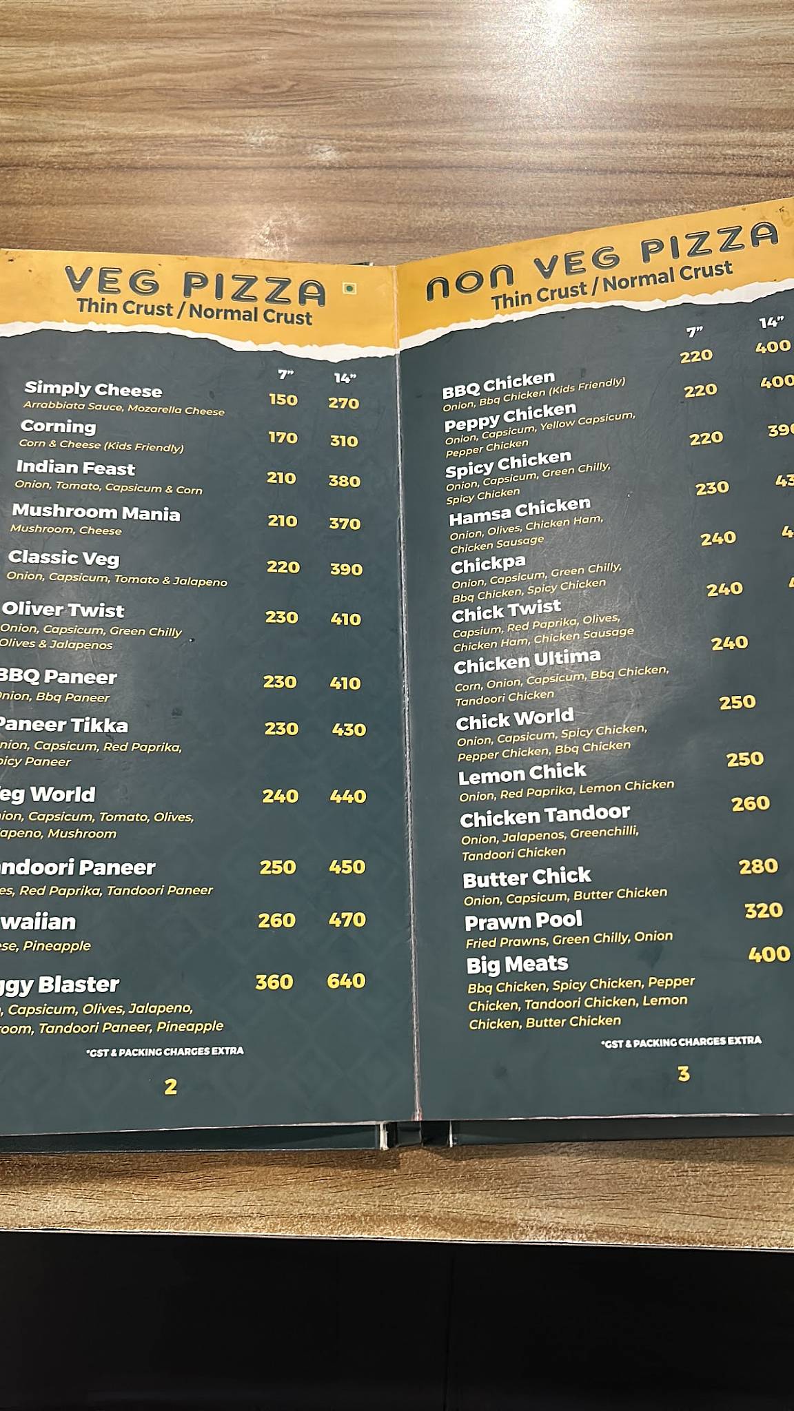 BOCS Pizza Trichy பாக்ஸ் பீட்ஸா, திருச்சி menu