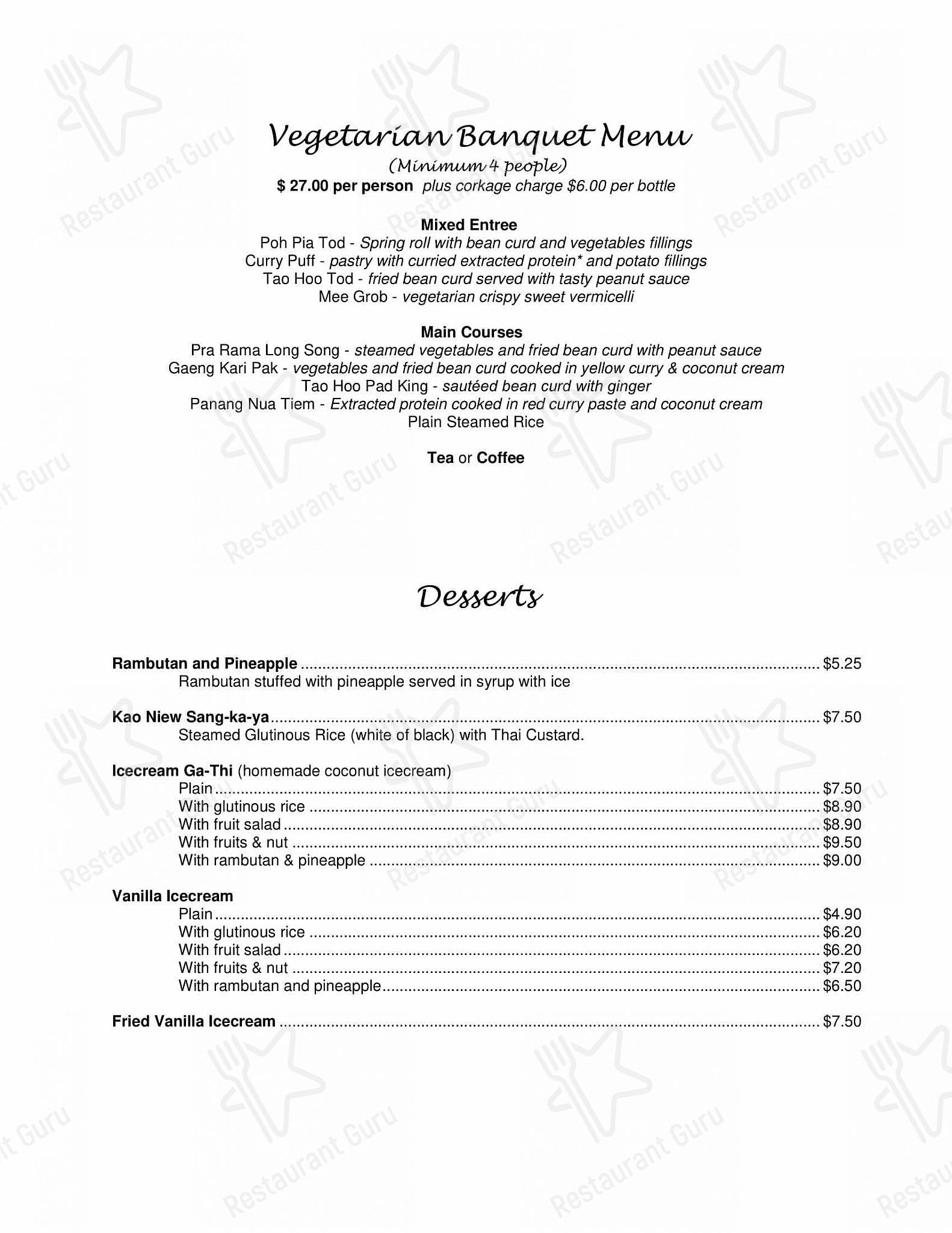 Baan Thai Restaurant menu