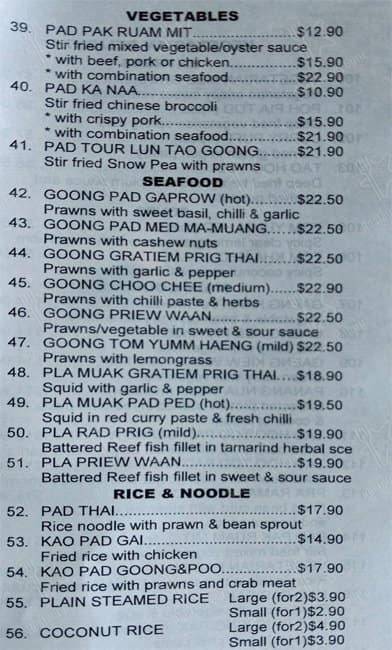 Baan Thai Restaurant menu