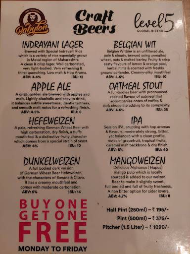 Babylon Craft Brewery menu