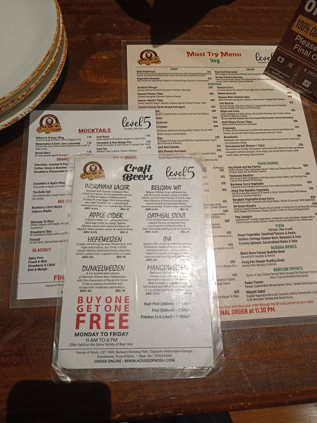 Babylon Craft Brewery menu