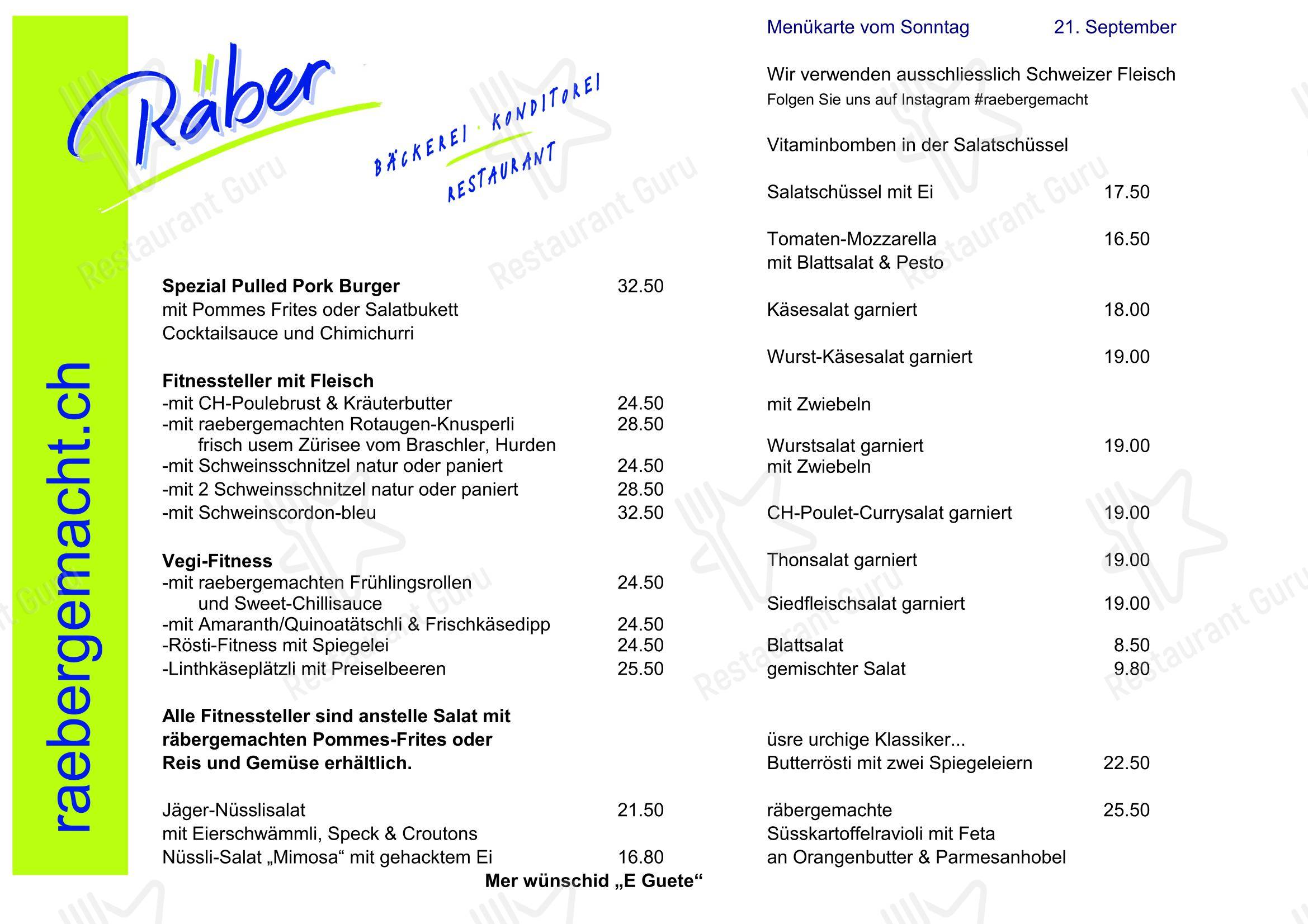 Bäckerei-Konditorei-Restaurant Räber in Rapperswil-Jona - Menu bar