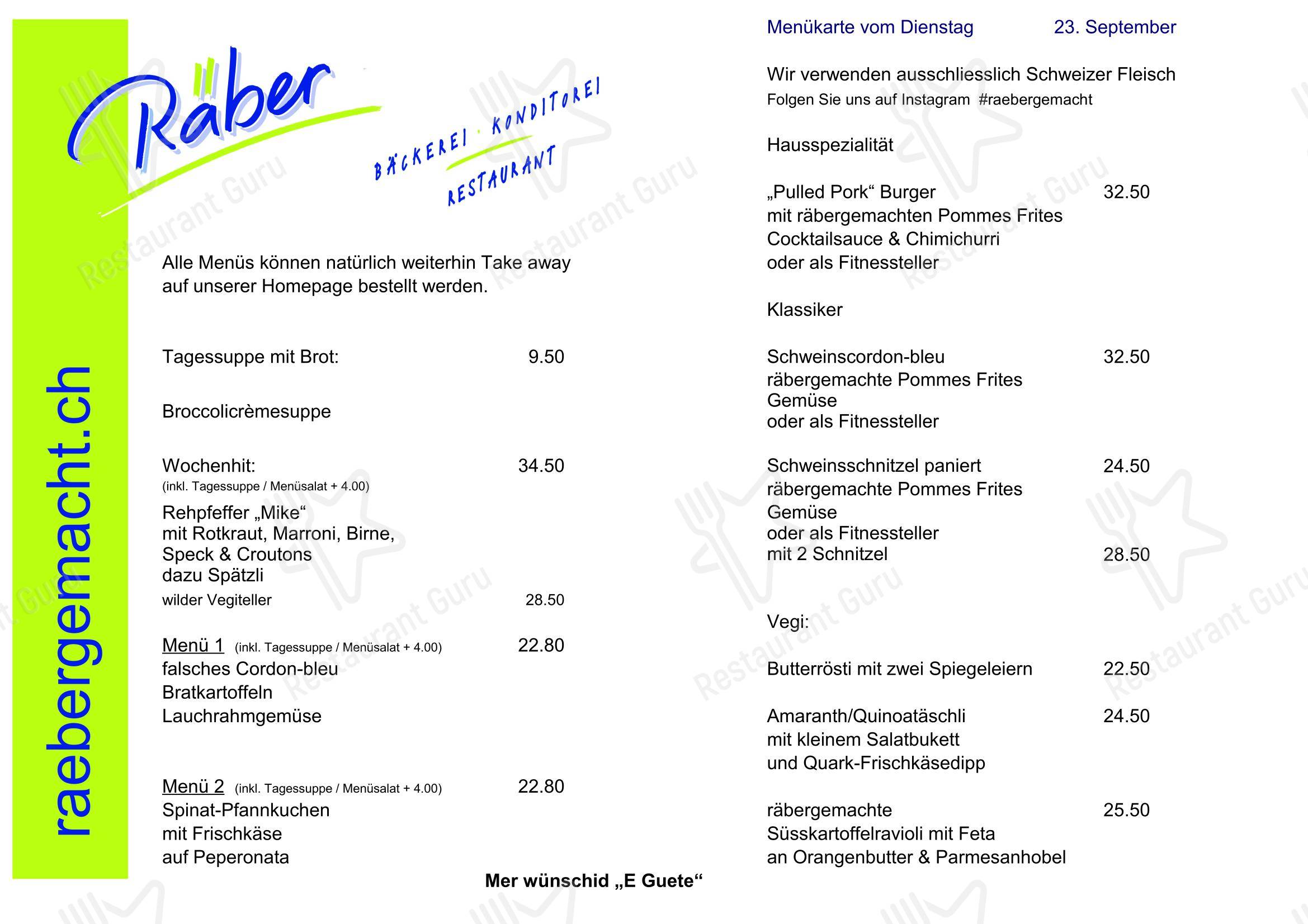Bäckerei-Konditorei-Restaurant Räber in Rapperswil-Jona - Menu bar