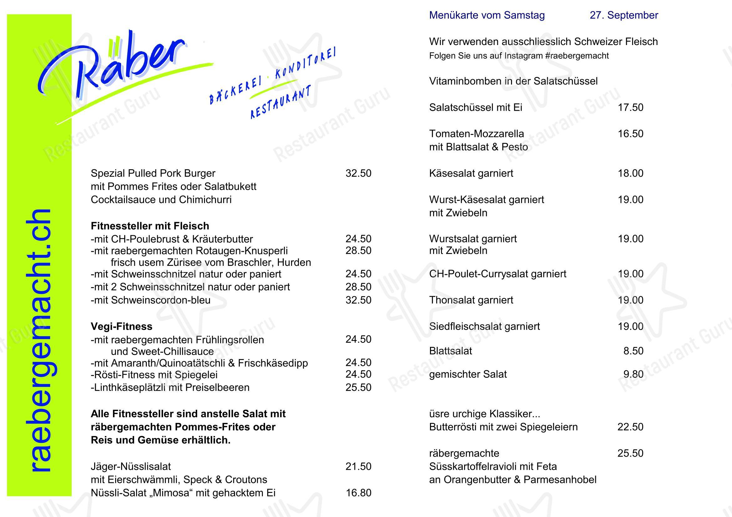 Menu bar per Bäckerei-Konditorei-Restaurant Räber