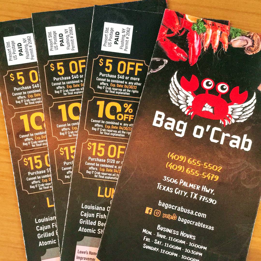Menu at Bag O’ Crab restaurant, Texas City