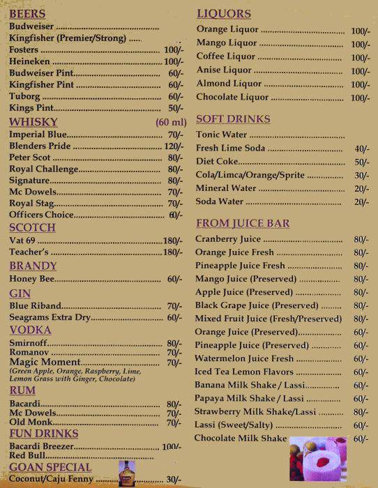 Nisha's menu