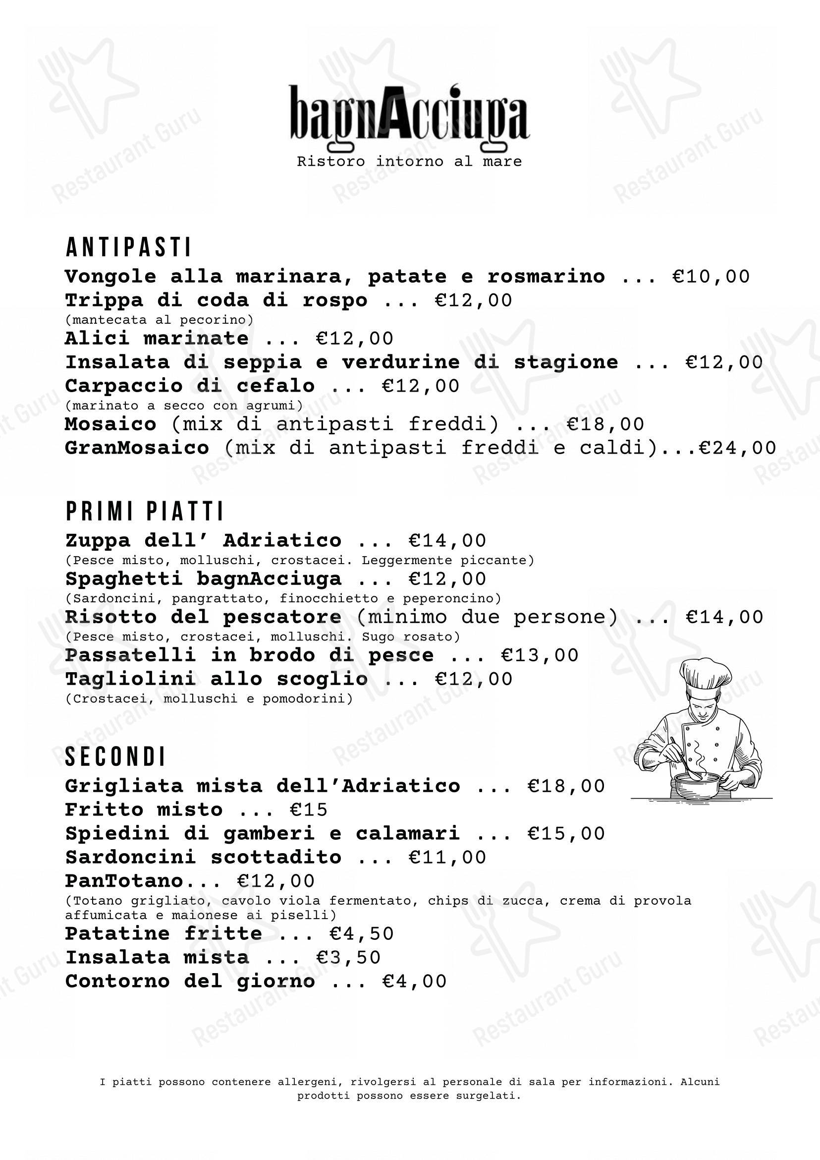 Menu di Ristorante Pizzeria BagnAcciuga Fano Pesaro - Menu