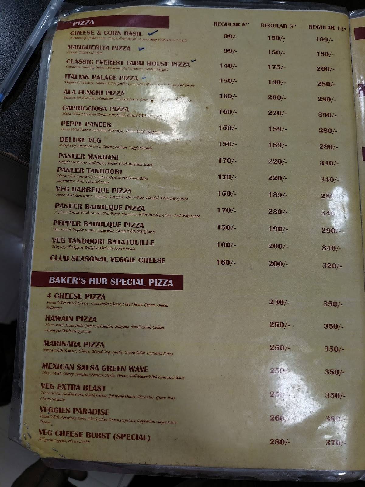 Baker's Hub menu