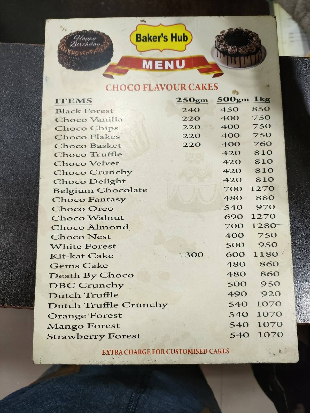 Baker's Hub menu