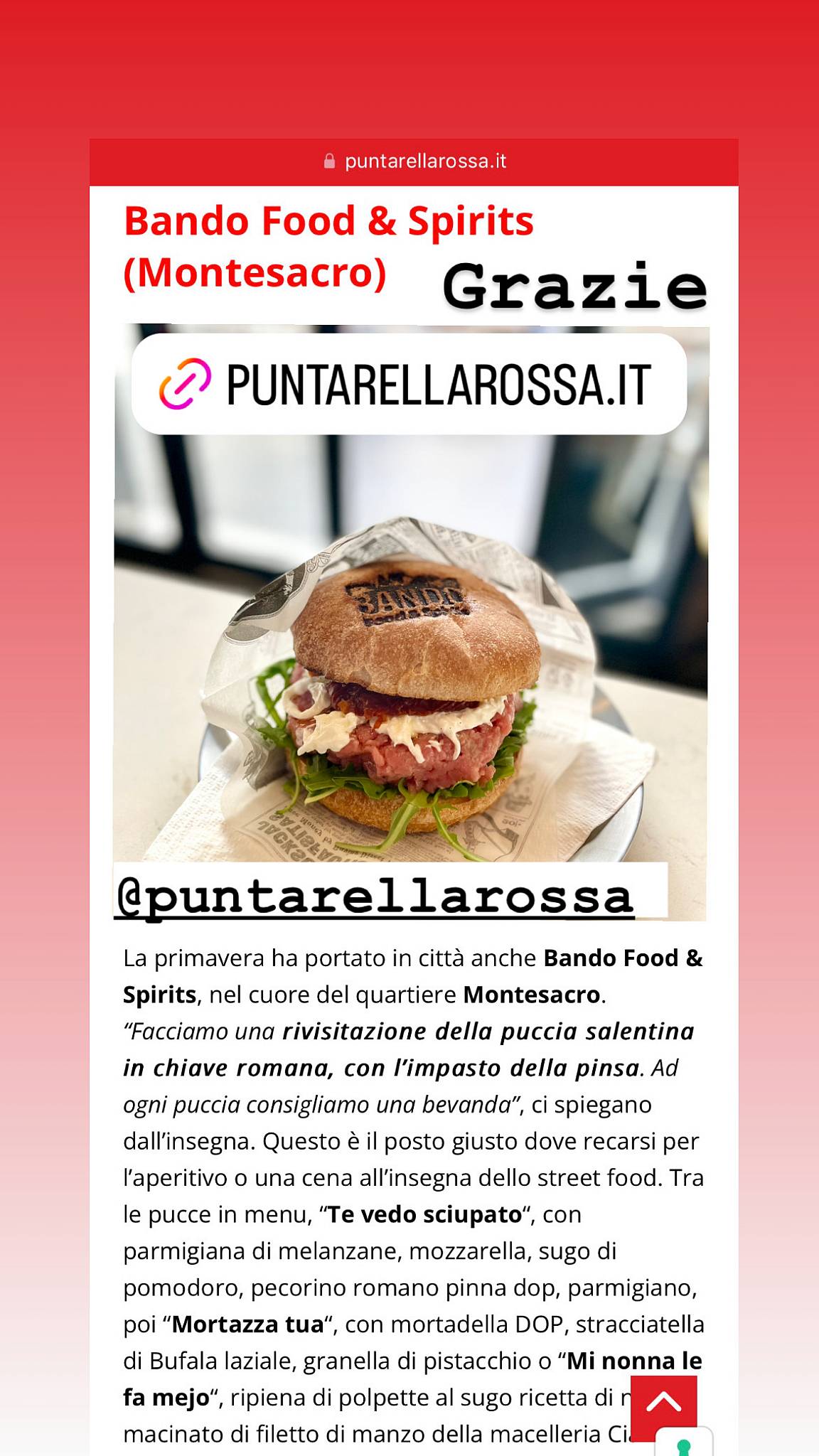 Menu di Bando Food e Spirits 