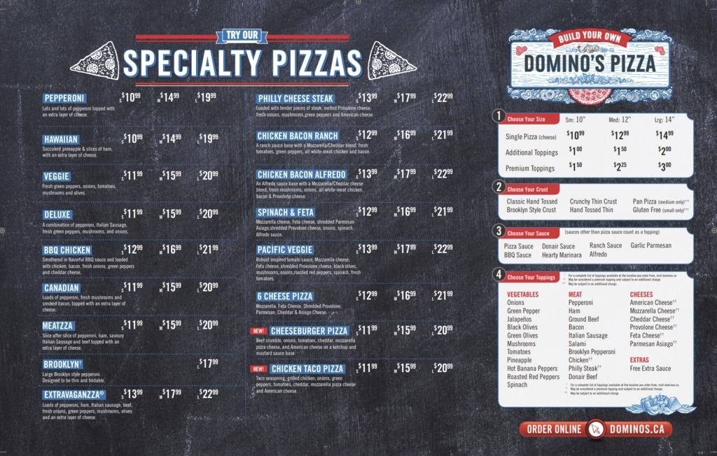 Menu at Domino's Pizza pizzeria, Banff, 314 Marten St