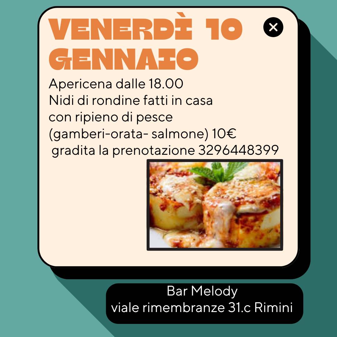 Menu di Bar Caffeteria Melody Rimini 