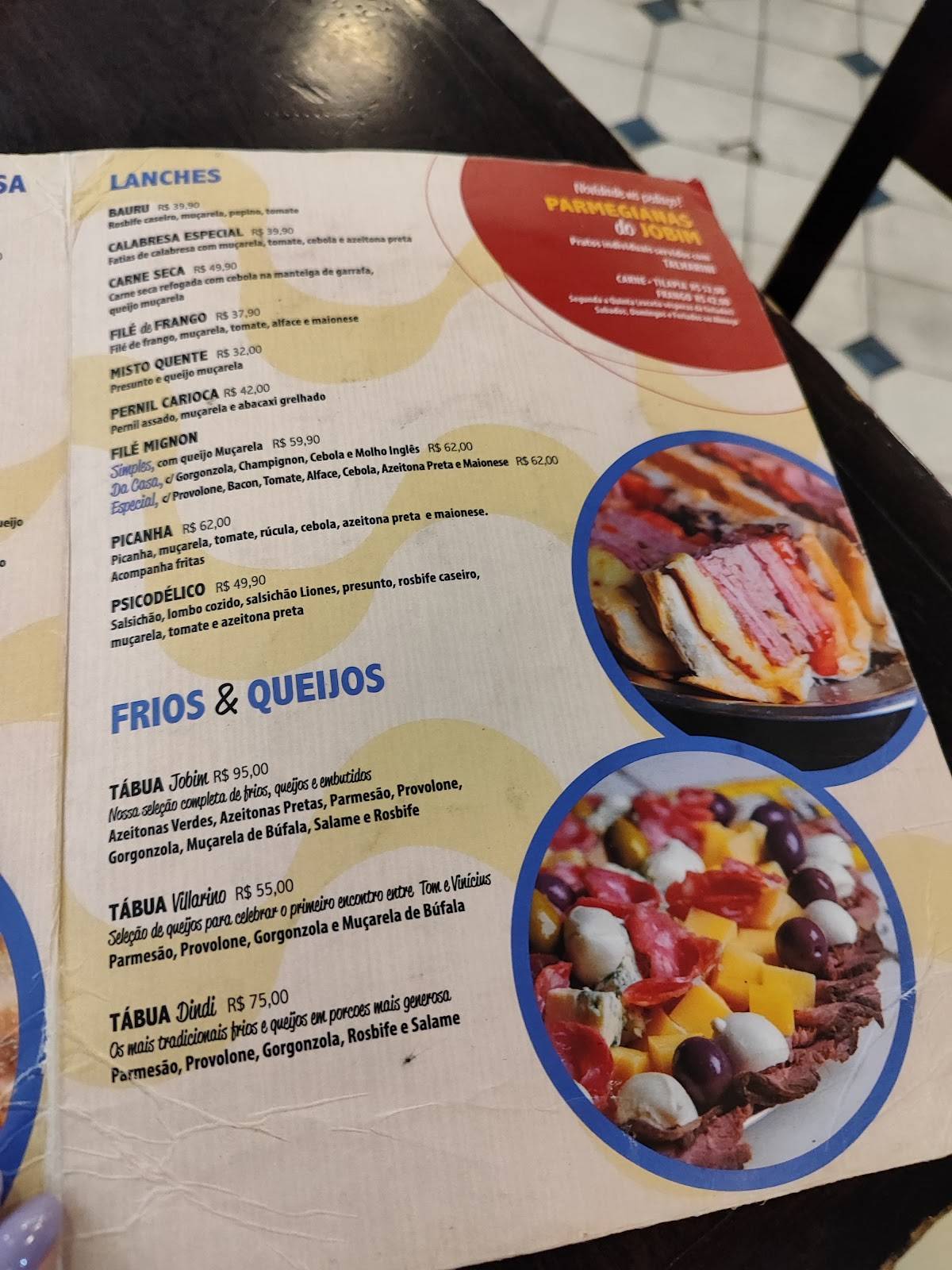 Bar Jobim cardápio