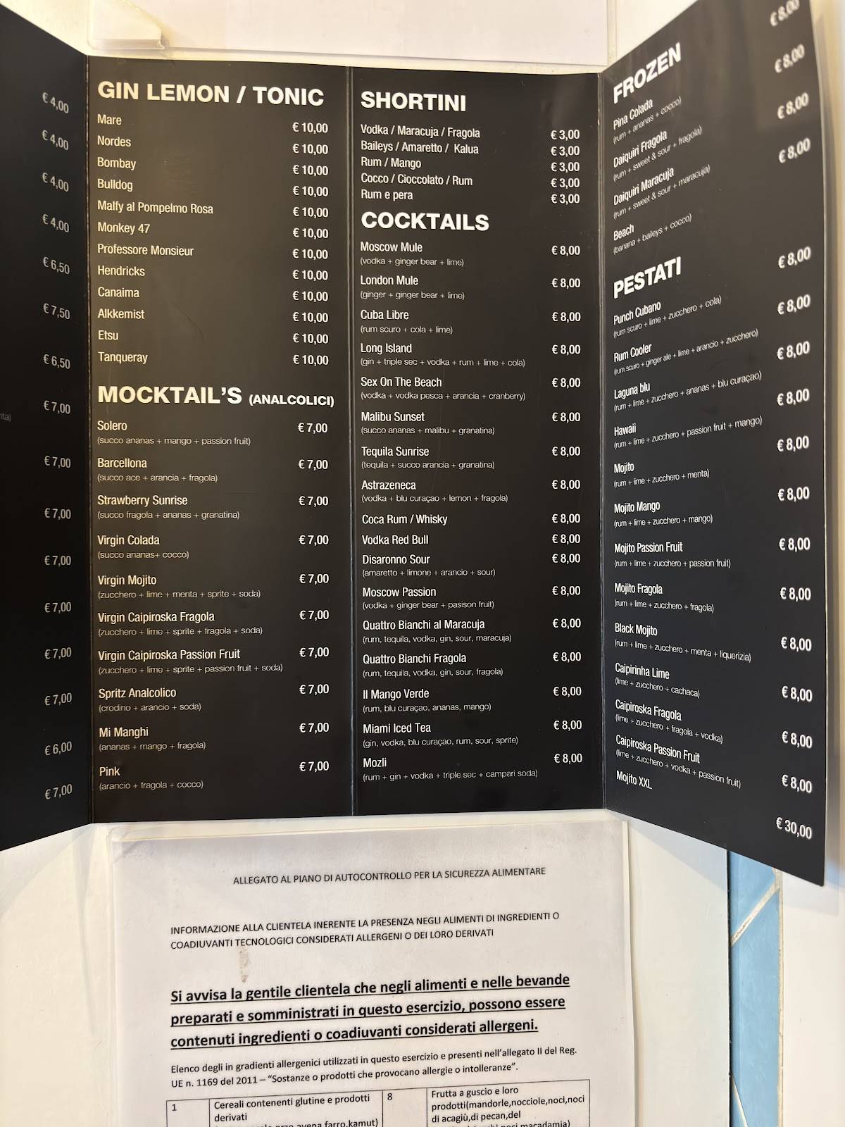 Menu di Mozli Beach Bar 