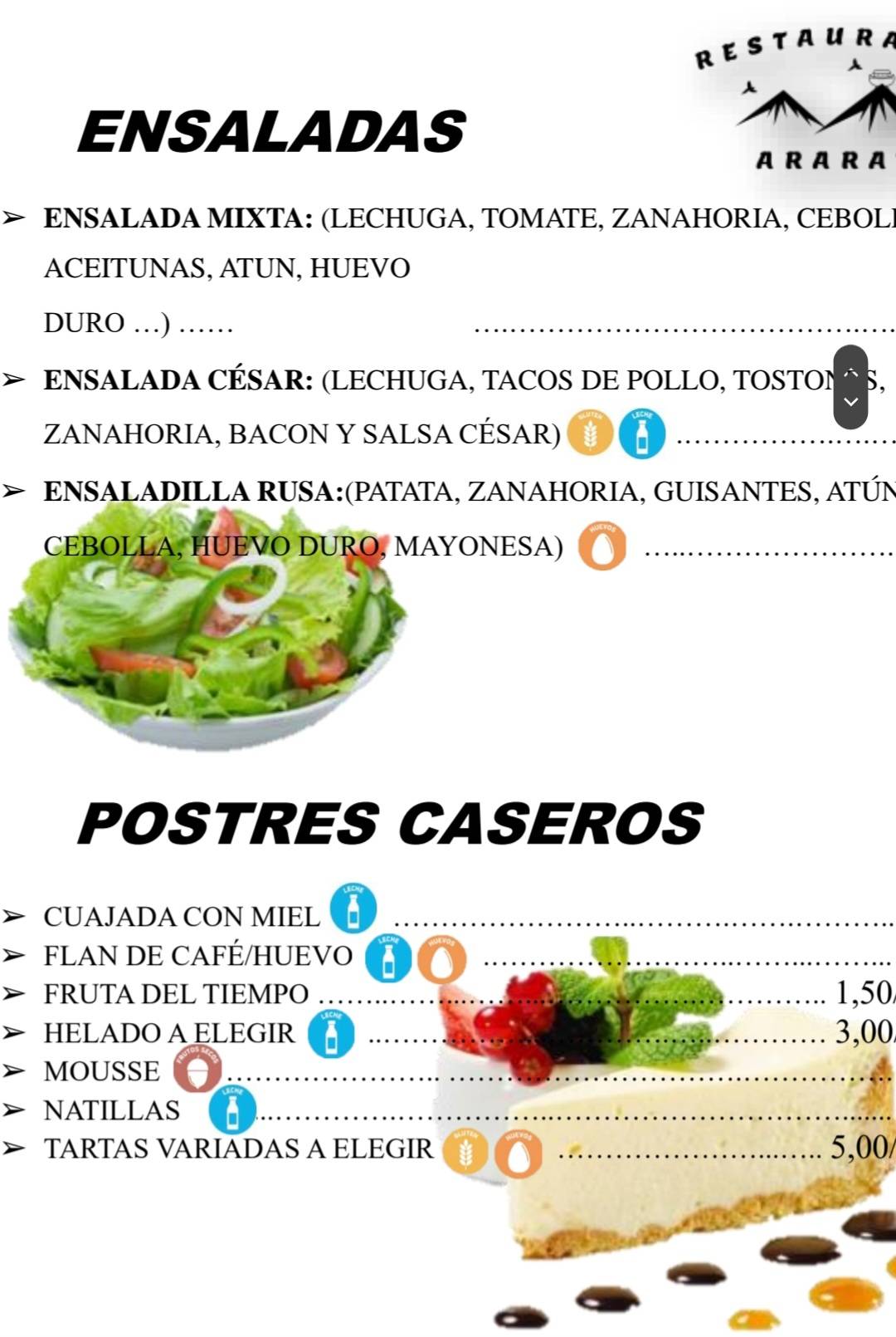 Carta de Bar Restaurante Ararat, Tuéjar