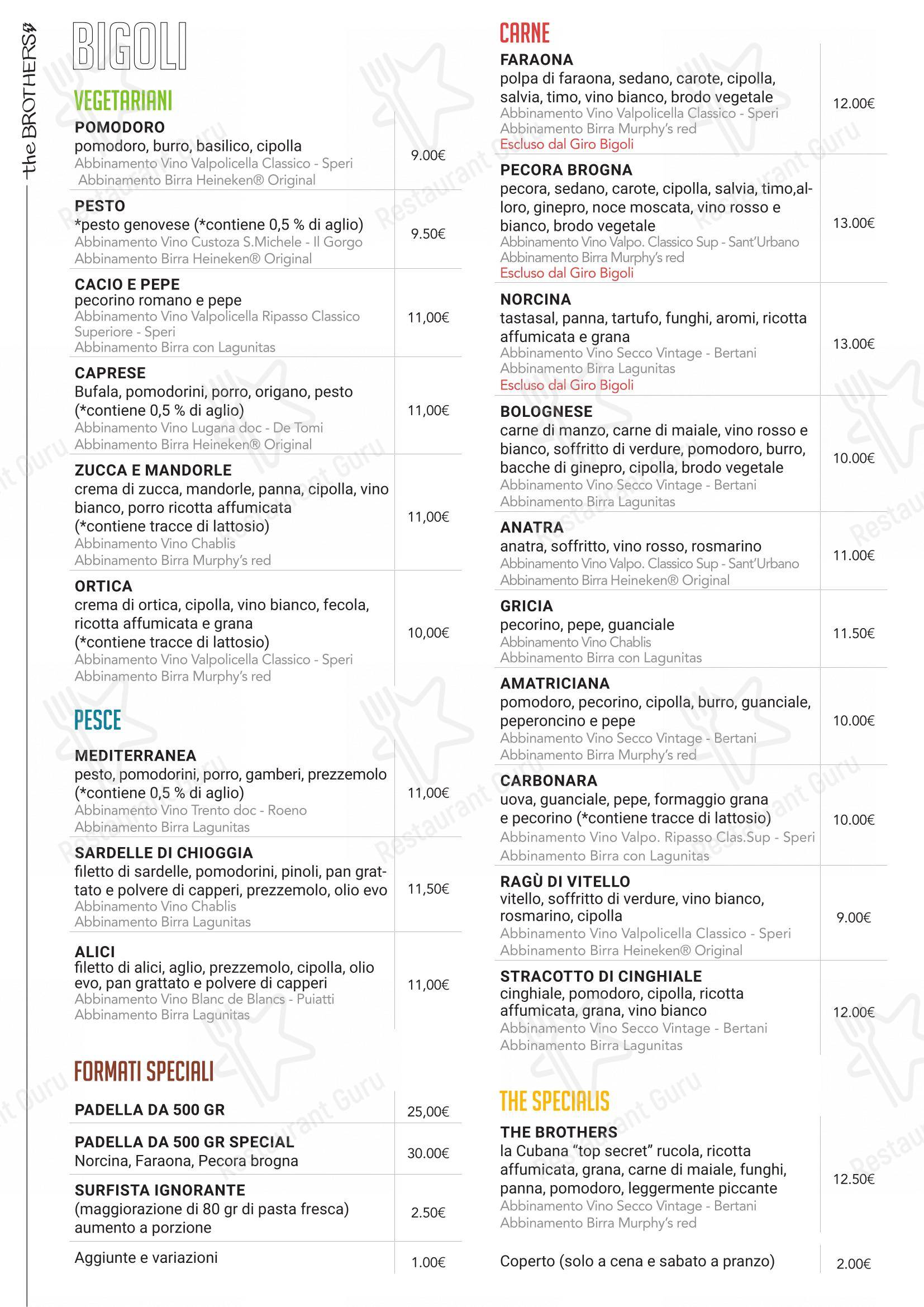 Bar the Brothers in Grezzana - Menu bar