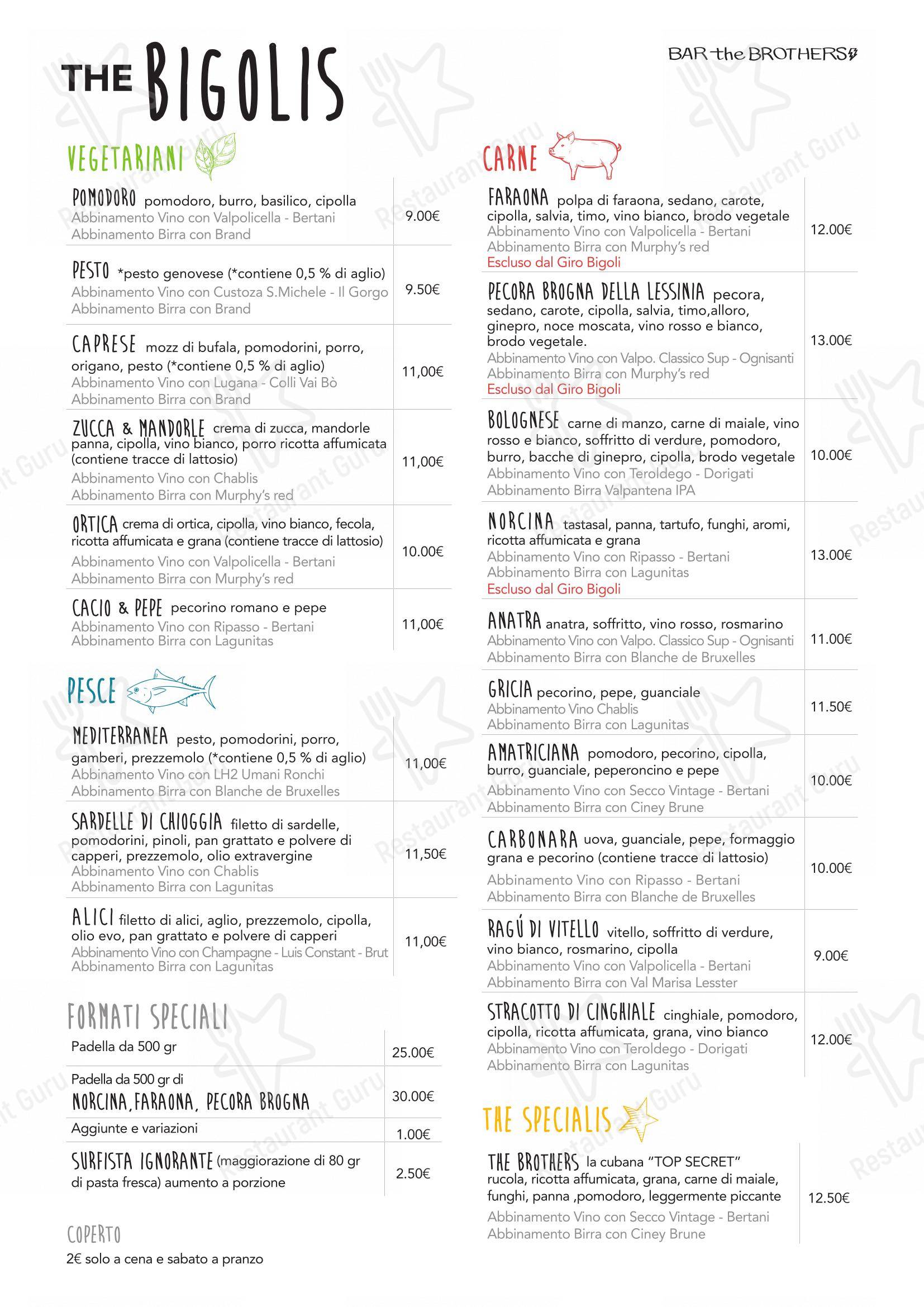 Bar the Brothers in Grezzana - Menu