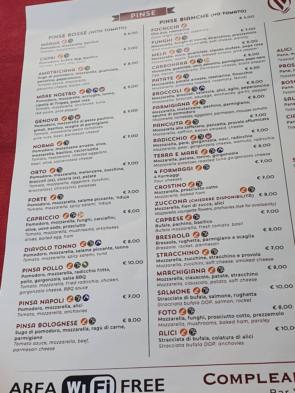 Menu di Bar Vittoria 