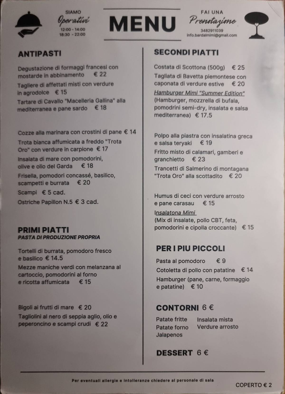 Menu di Bar dal Mimi 