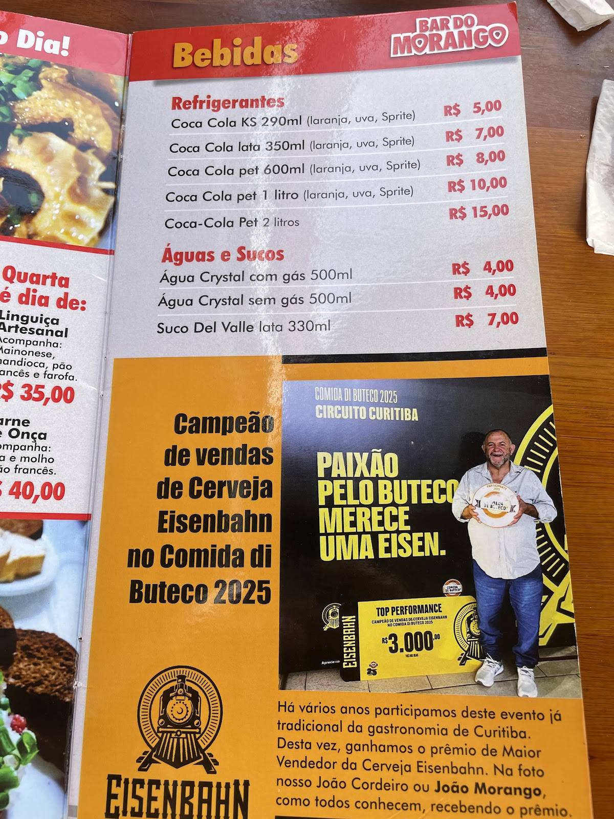 Bar Do Morango cardápio
