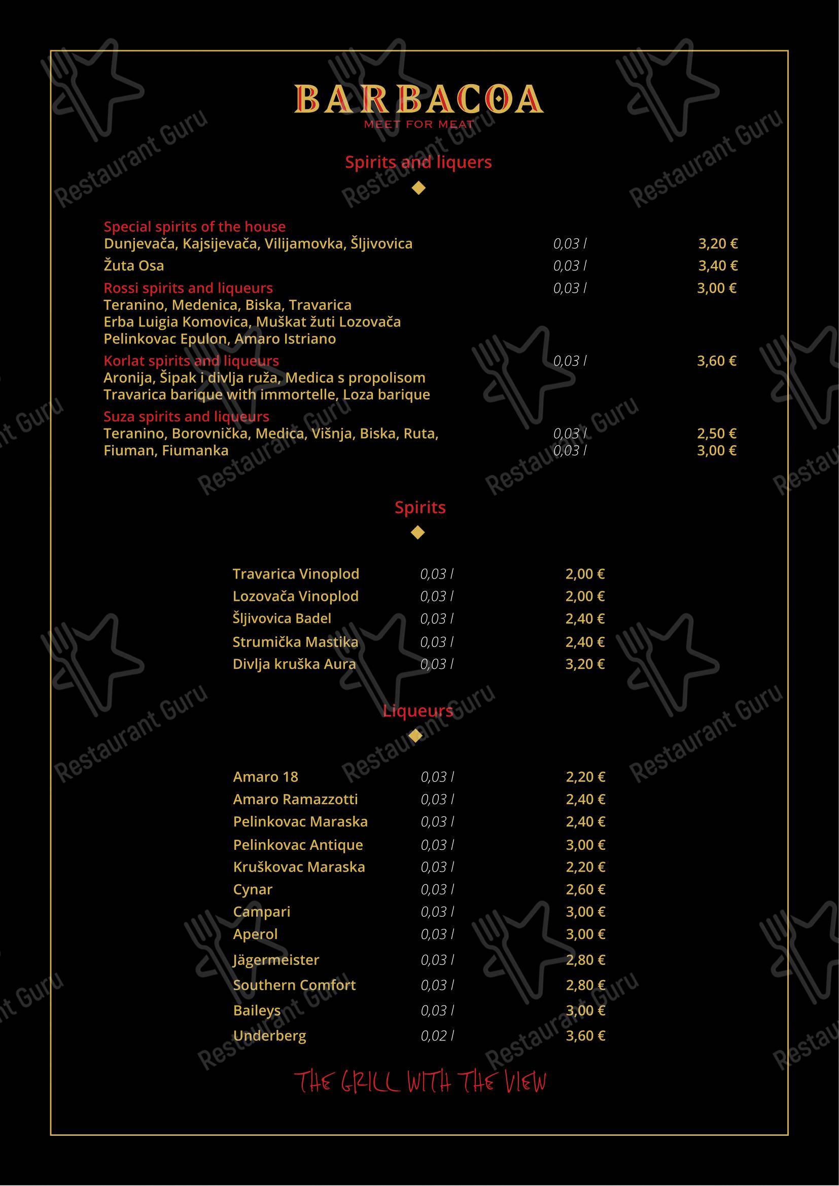 Menu bar per Barbacoa ristorante