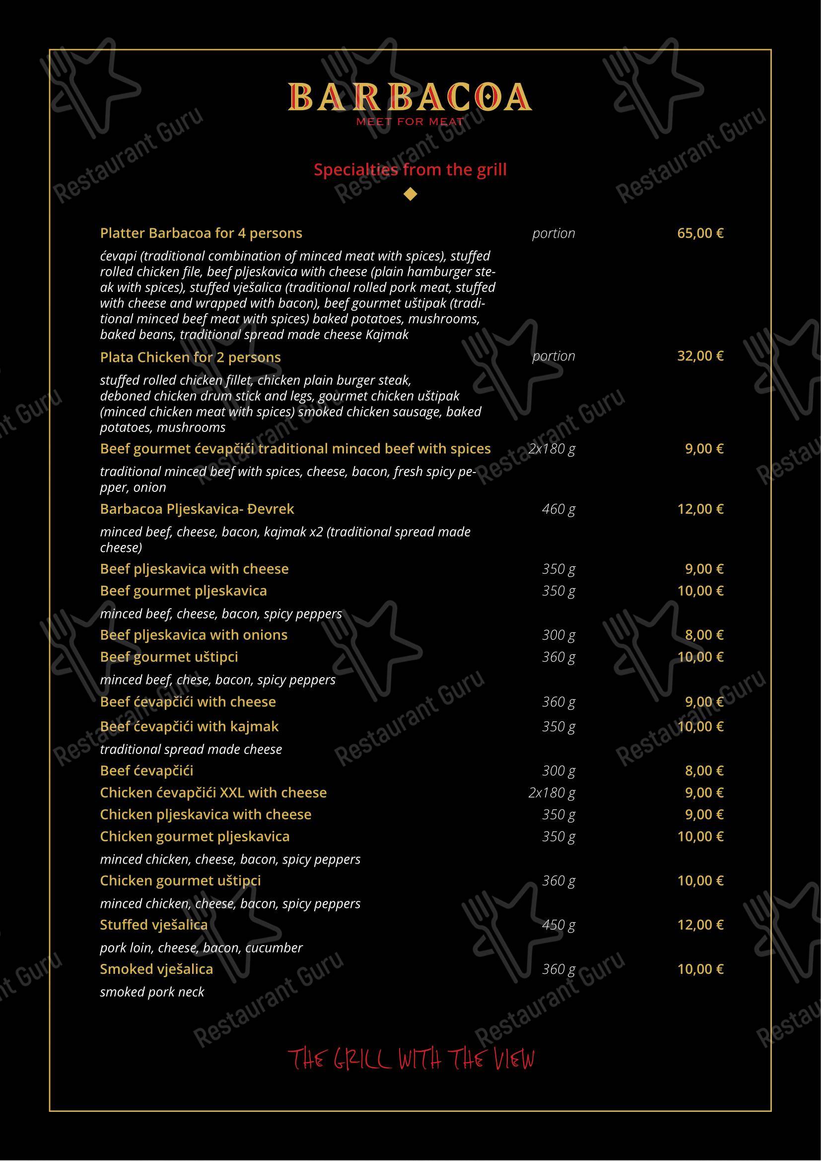Menu bar per Barbacoa ristorante