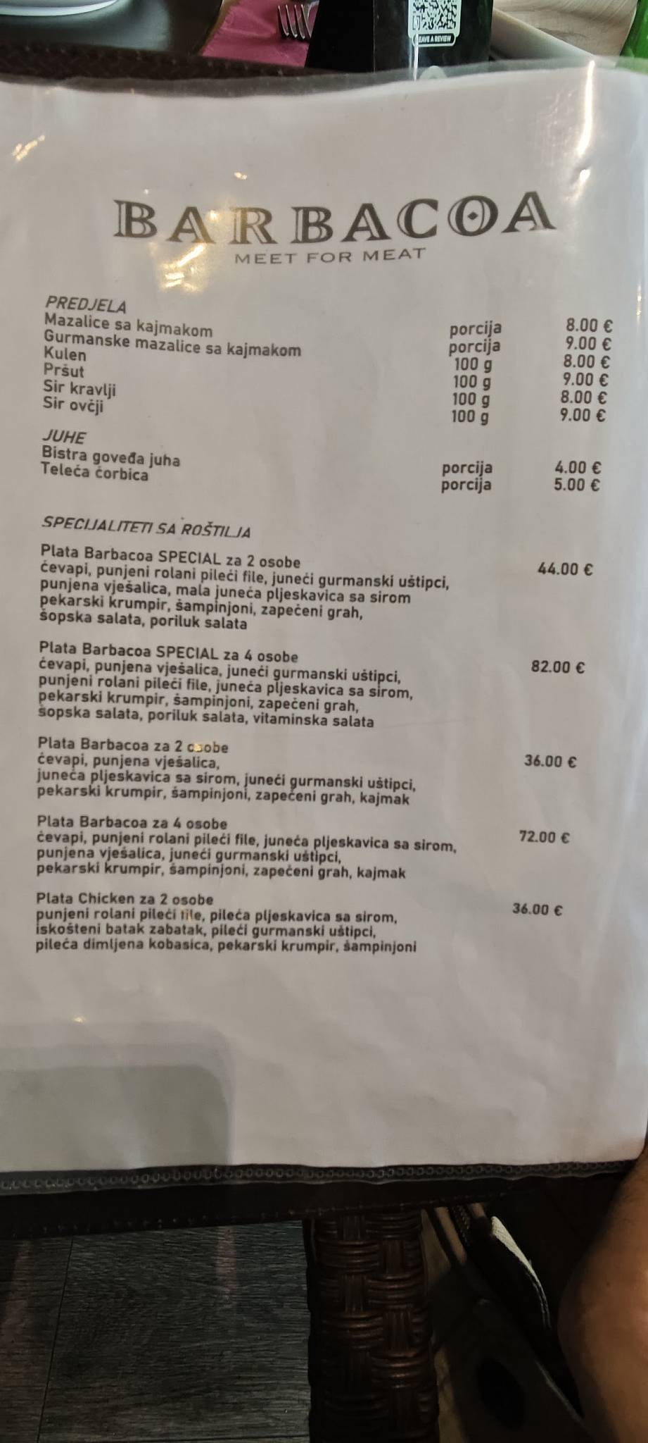 Menu di Barbacoa 