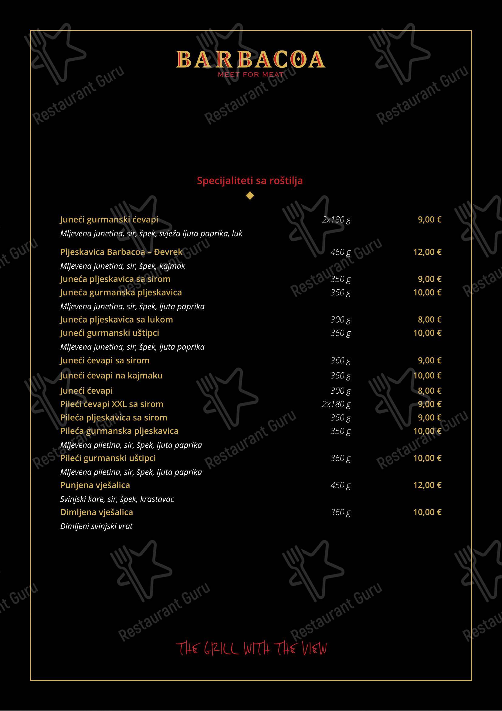 Barbacoa in Fiume - Menu