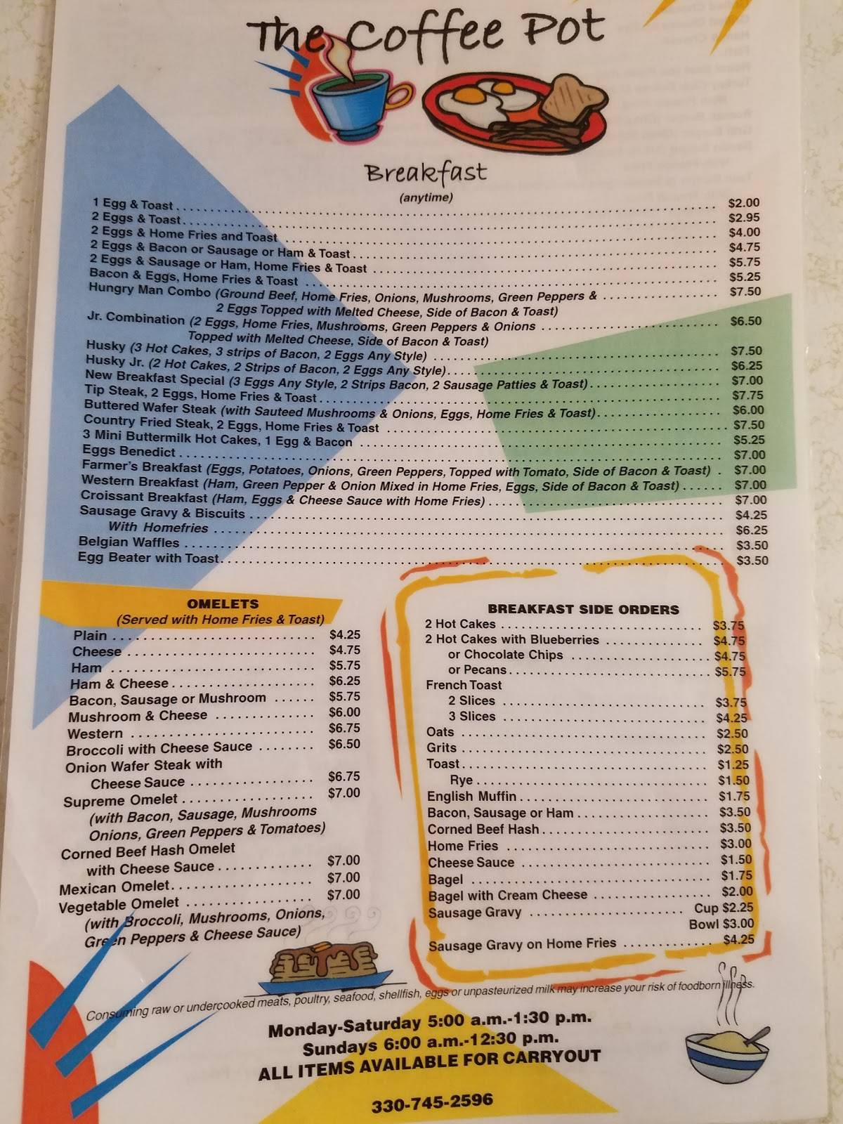 Menu at The Coffee Pot restaurant, Barberton
