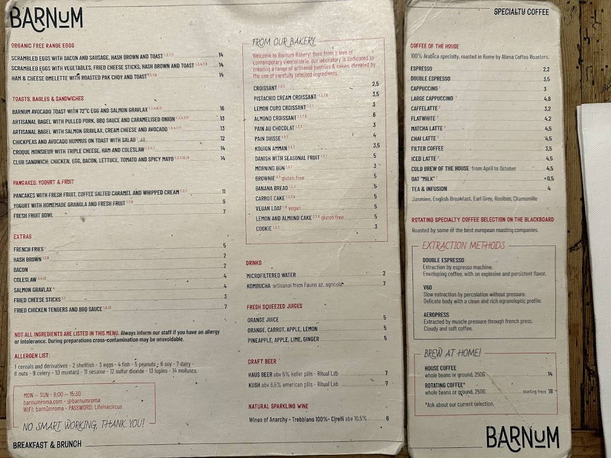 Menu di Barnum Cafè 