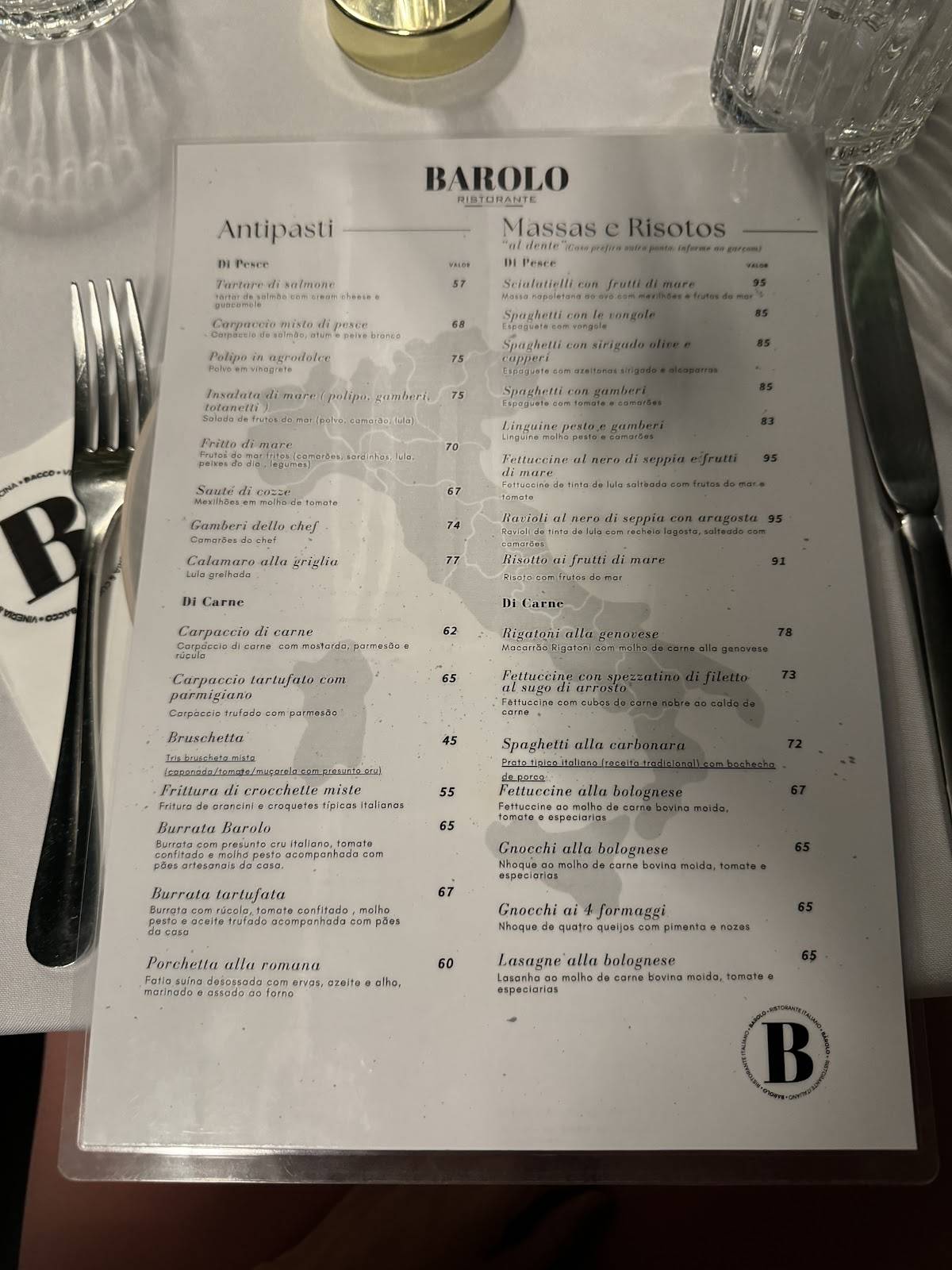 Barolo Restaurante cardápio