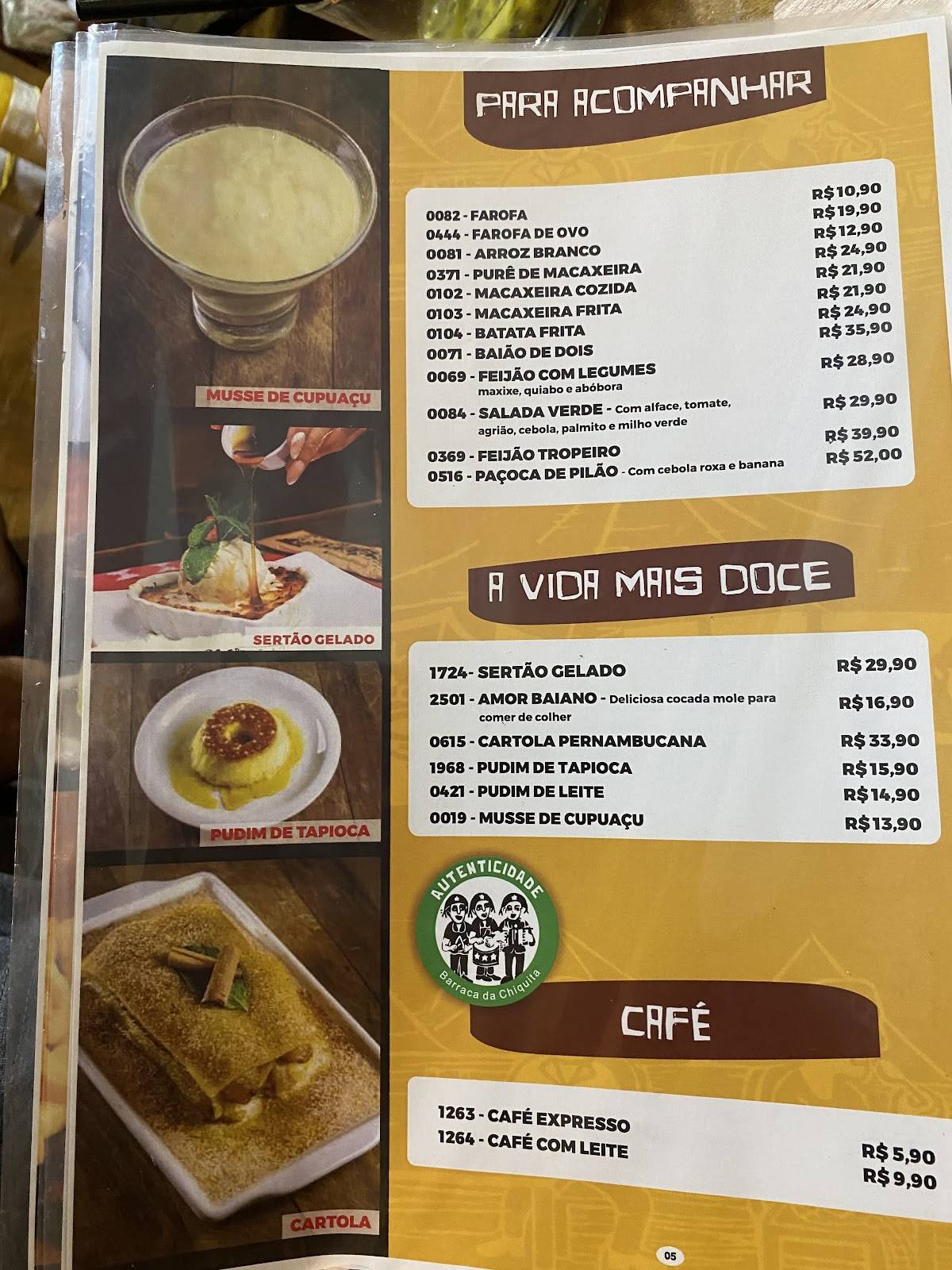 Barraca da Chiquita Restaurante cardápio