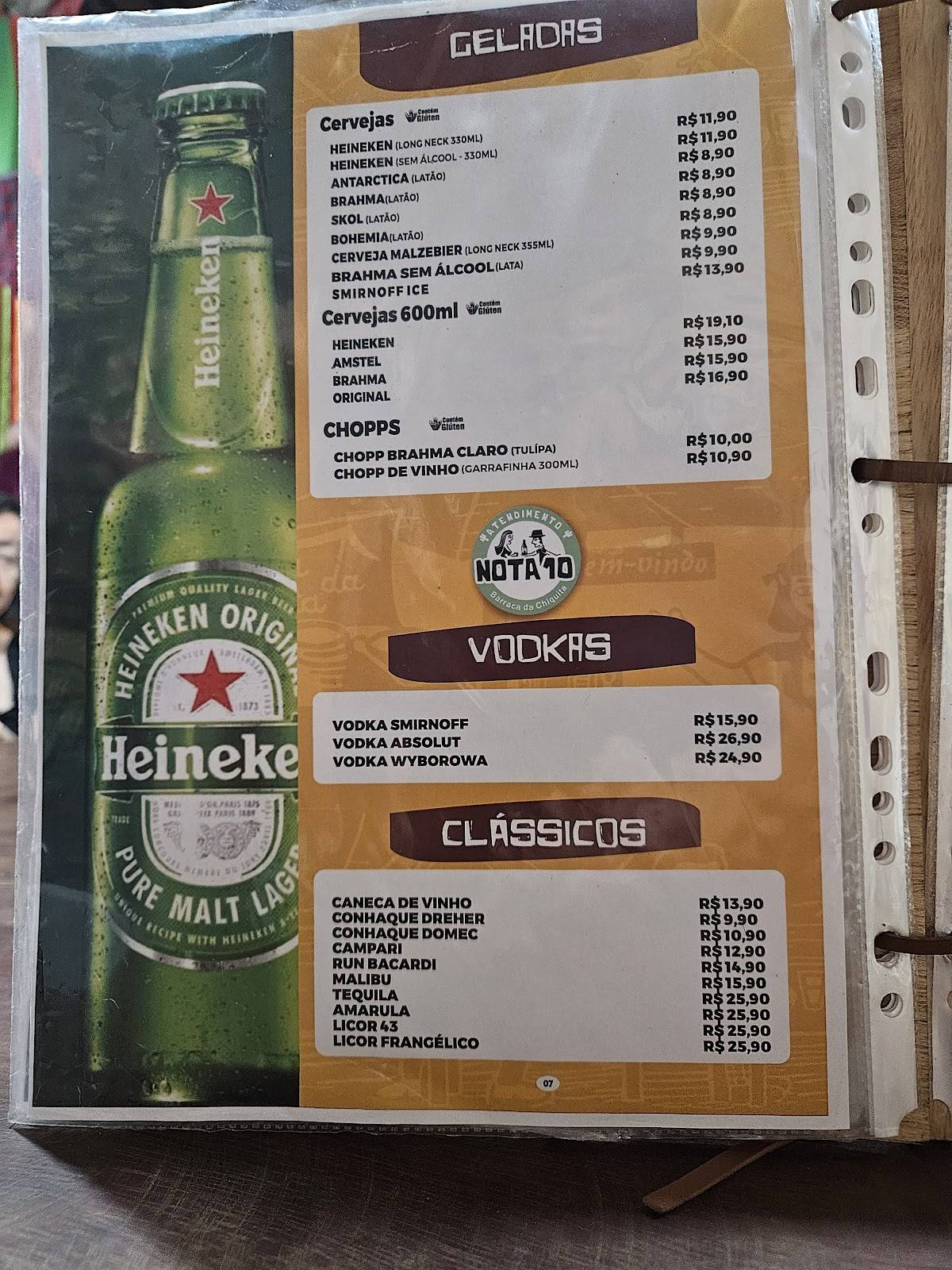 Barraca da Chiquita Restaurante cardápio