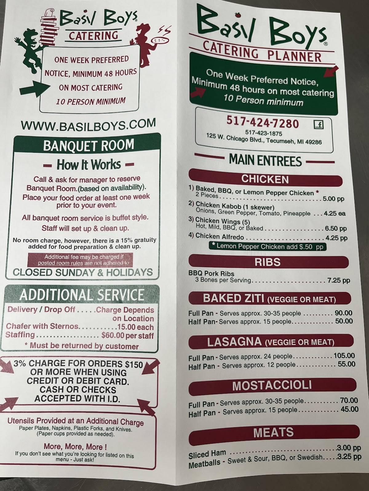 Menu at Basil Boys BBQ, Tecumseh