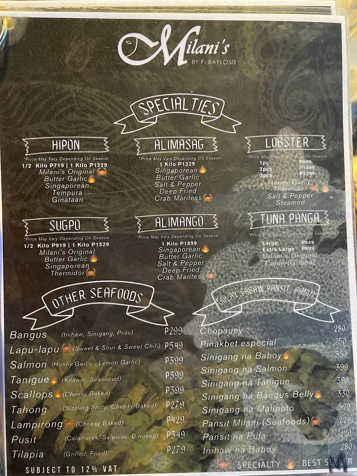 Menu at F. Baylosis Crispy Pata & Chicken restaurant, Batangas