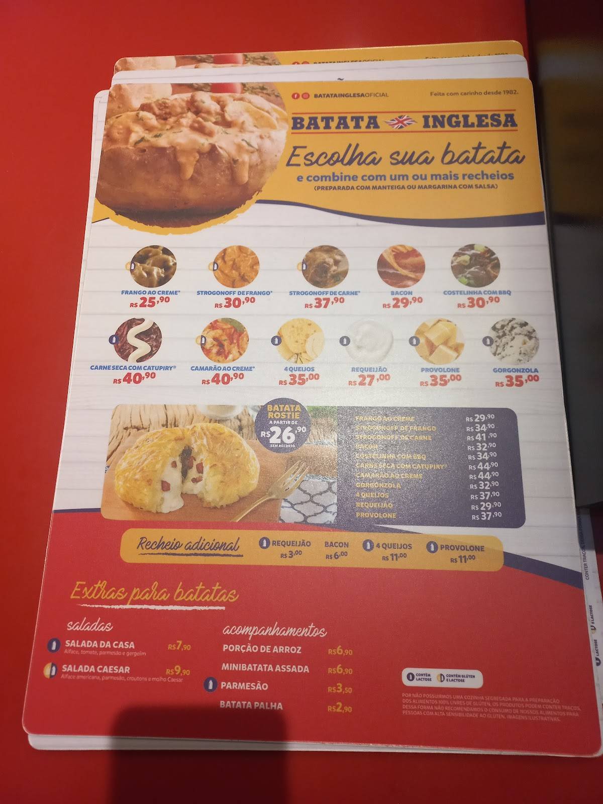 Batata Inglesa cardápio