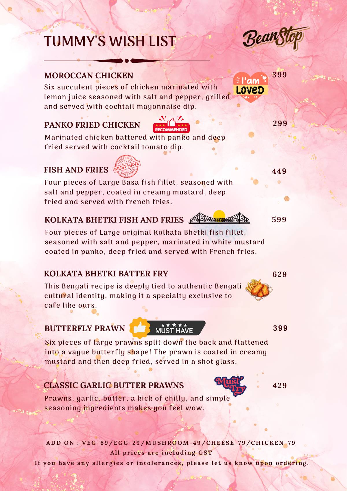 Bean Stop menu
