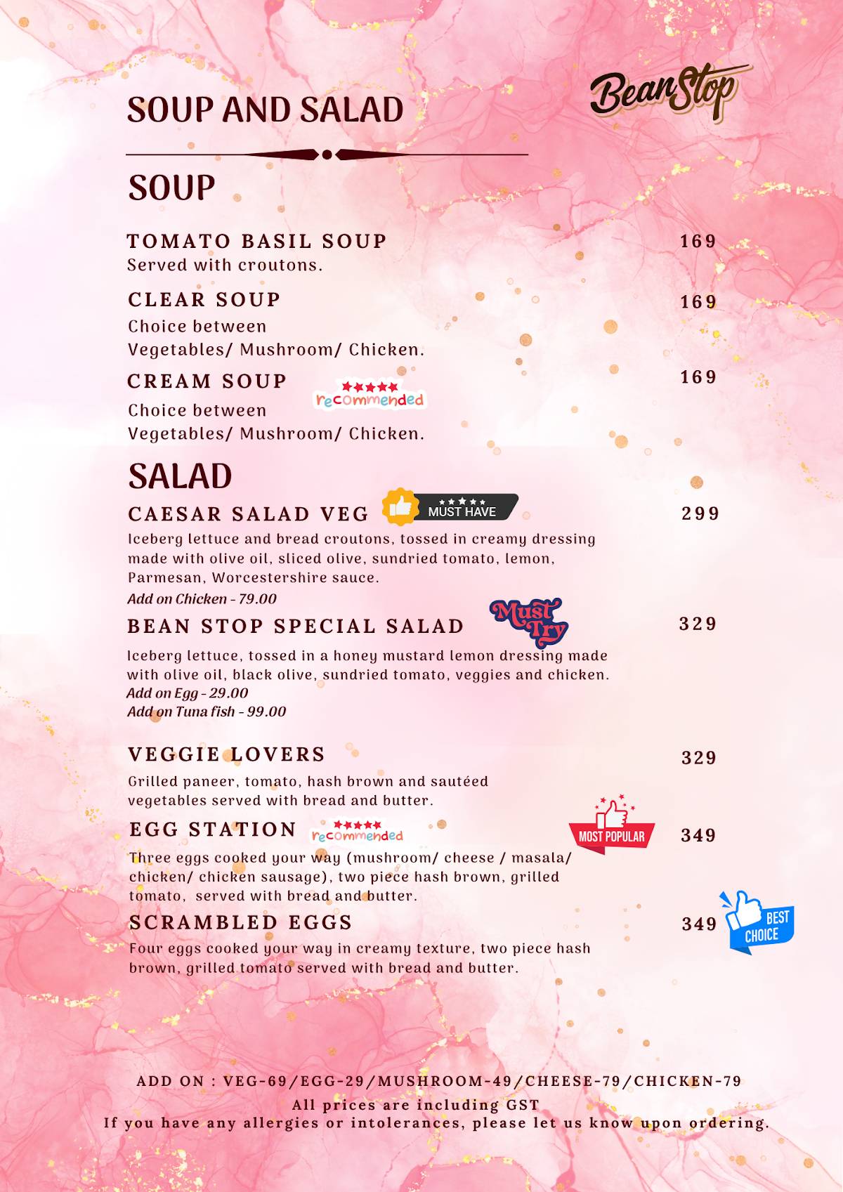 Bean Stop menu